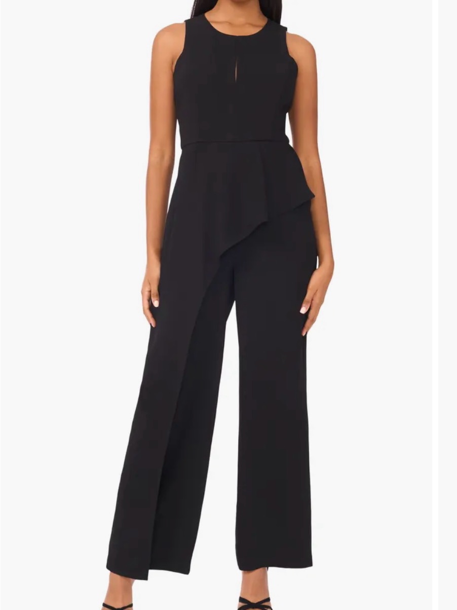 Halogen Black Sleeveless Asymmetric Peplum-Detail Jumpsuit